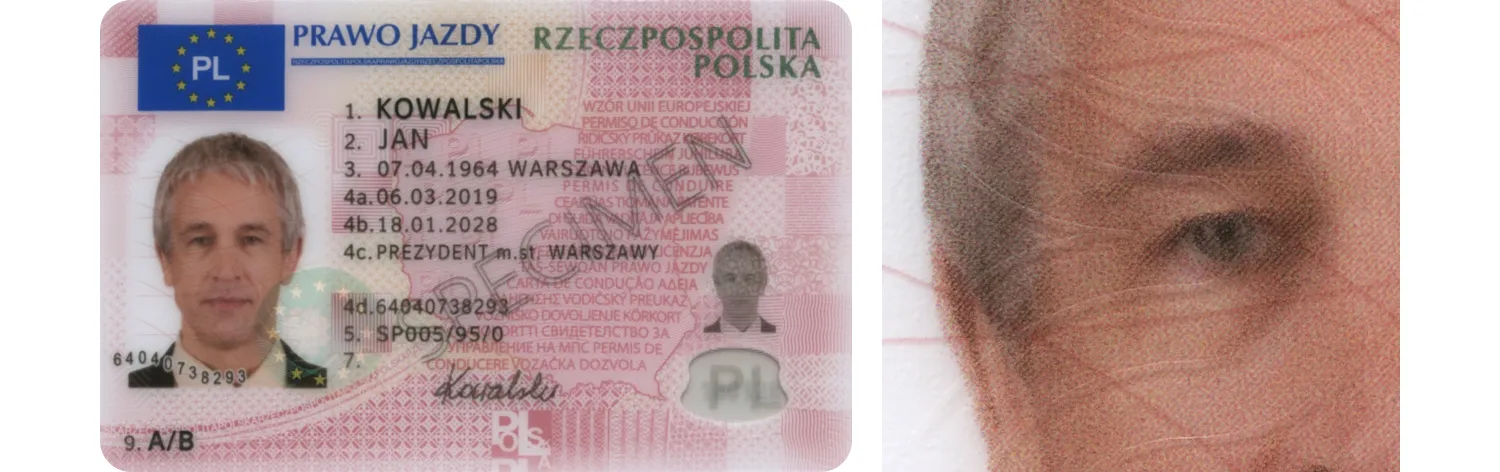 Example of polycarbonate color personalization in the driver's license of Poland